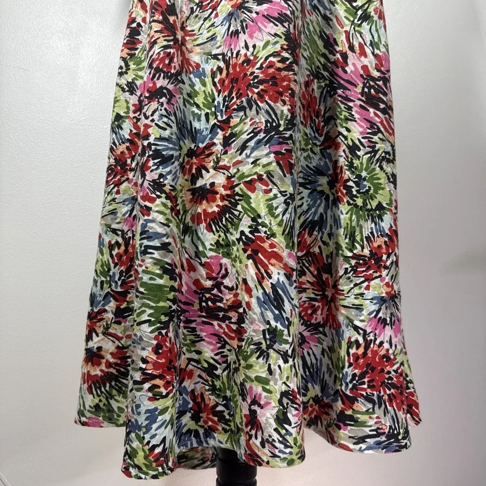 JG Hook Midi Dress Size 10 Linen Faux Wrap Multicolor Abstract Floral Belted - Picture 15 of 16